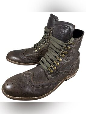 Feud Britannia Men’s Size 10 Avant Garde Wingtip Combat Lace Up Zip Leather Boot